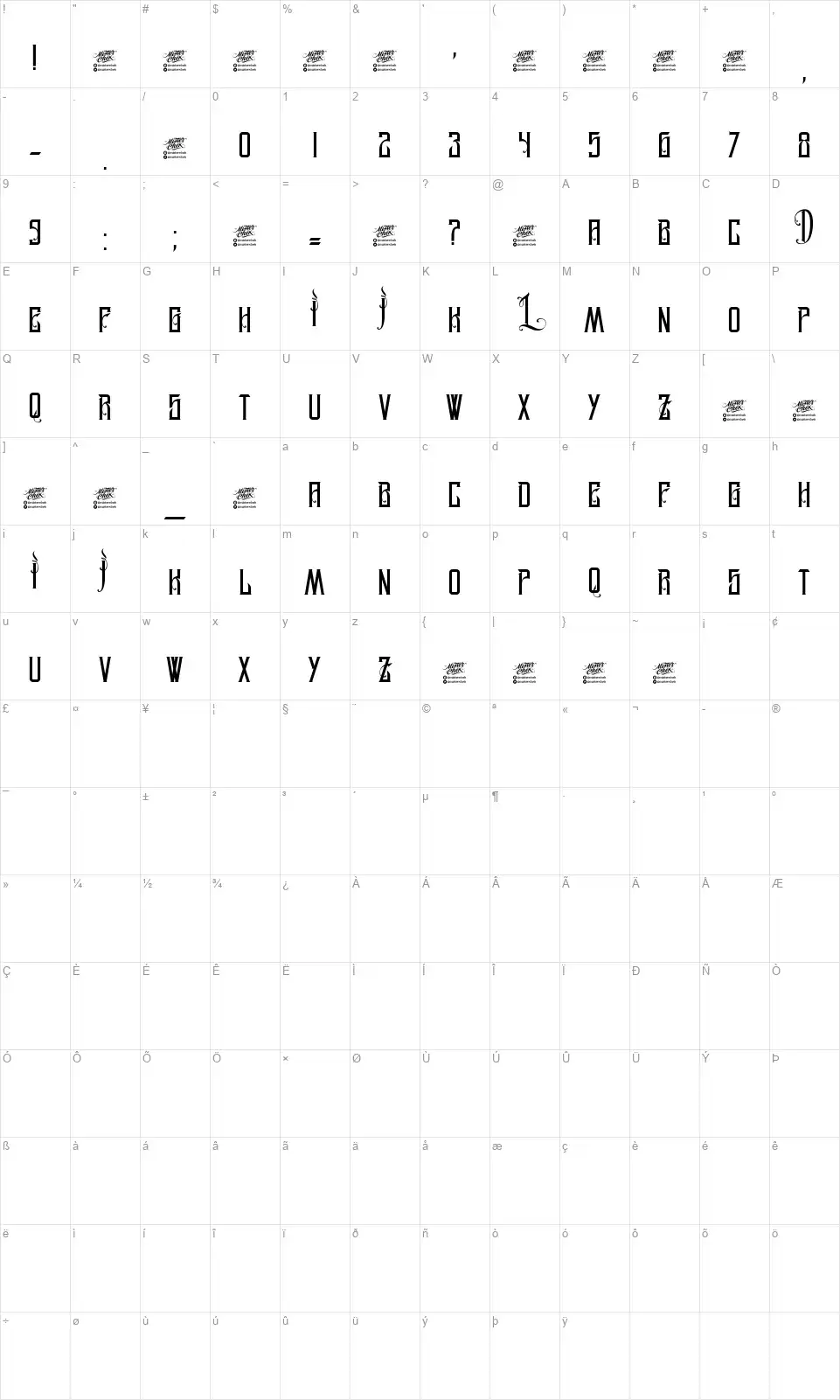 MCF Legion of Darwinfont character map