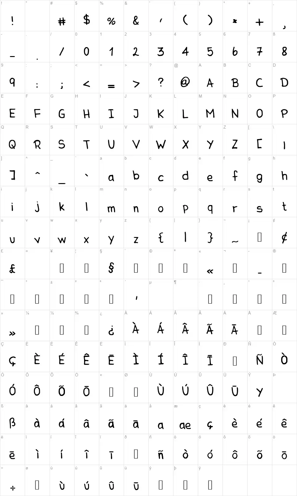 MCGfont character map