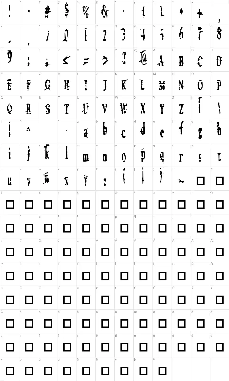 Megalomania Xfont character map
