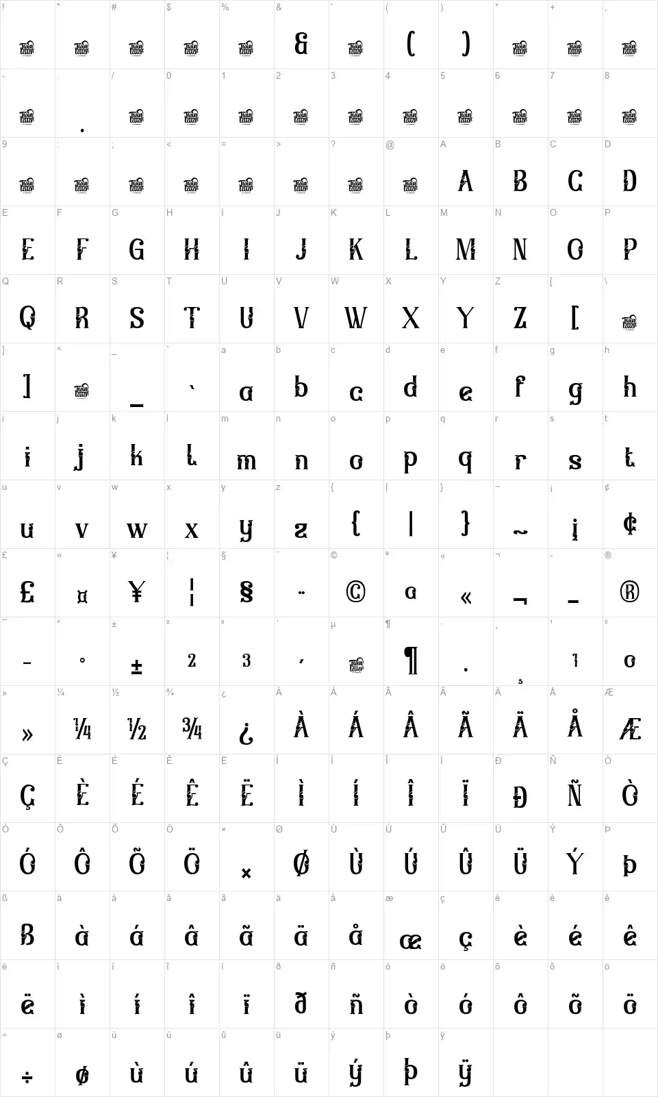 Menierfont character map