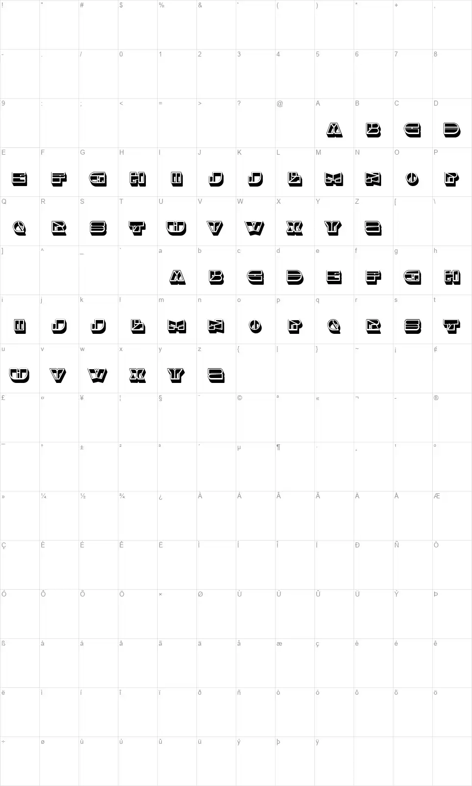 Mentalfont character map