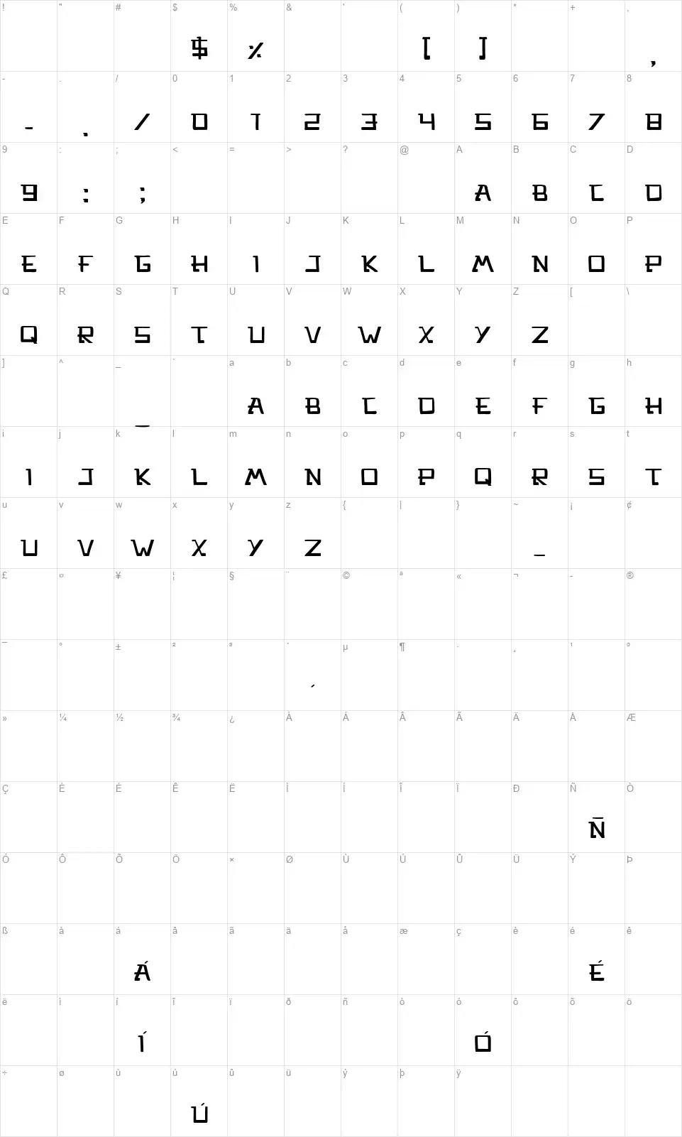 Mercadofont character map