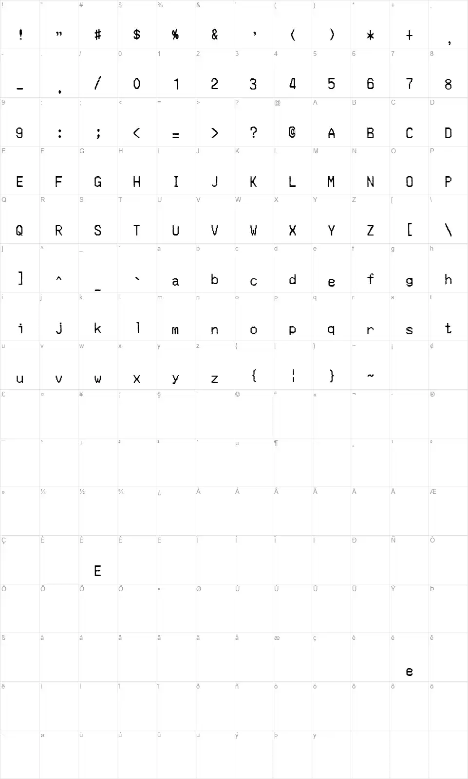 Merchant Copyfont character map