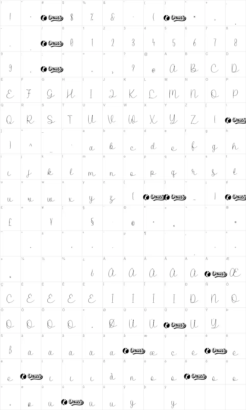 Merry Couplefont character map
