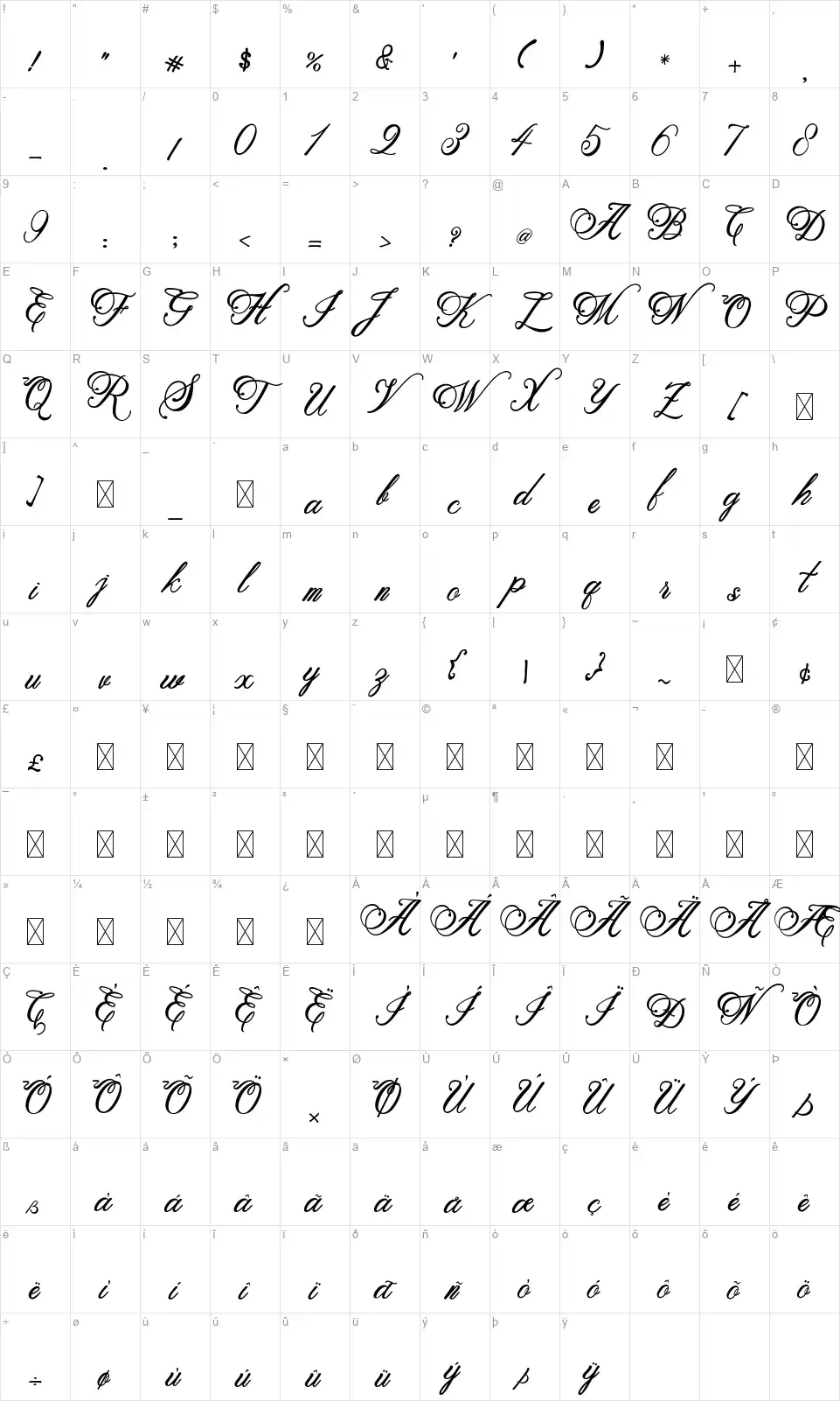 Metalurdofont character map