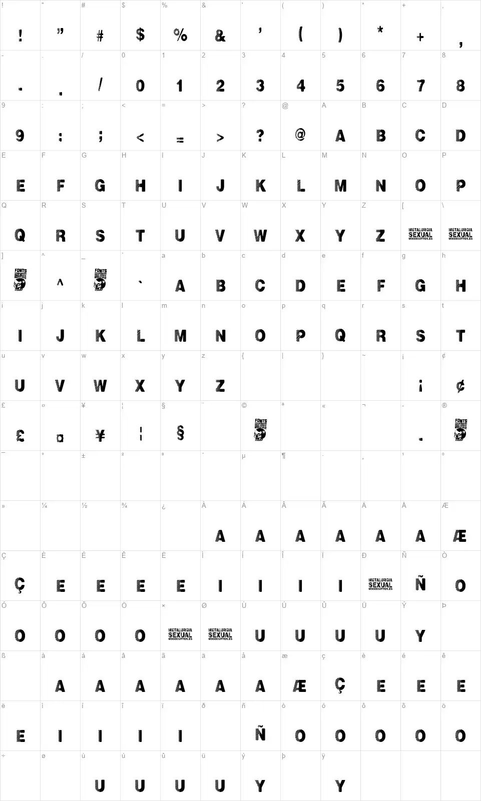 Metalurgia Sexualfont character map