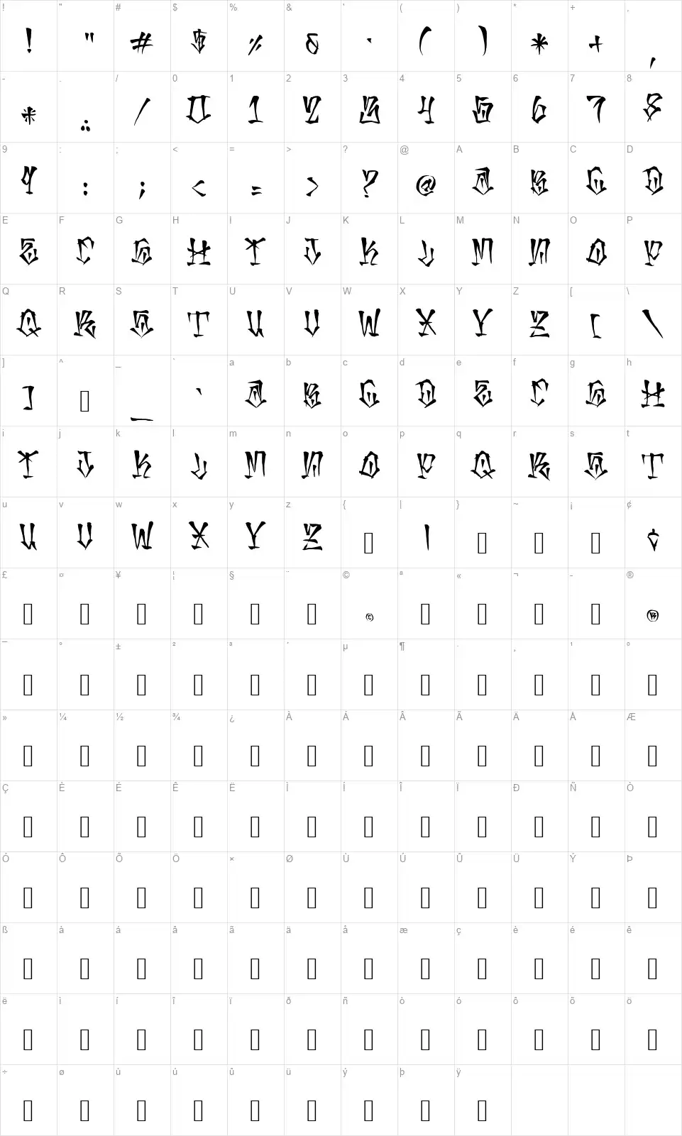Mexakingfont character map