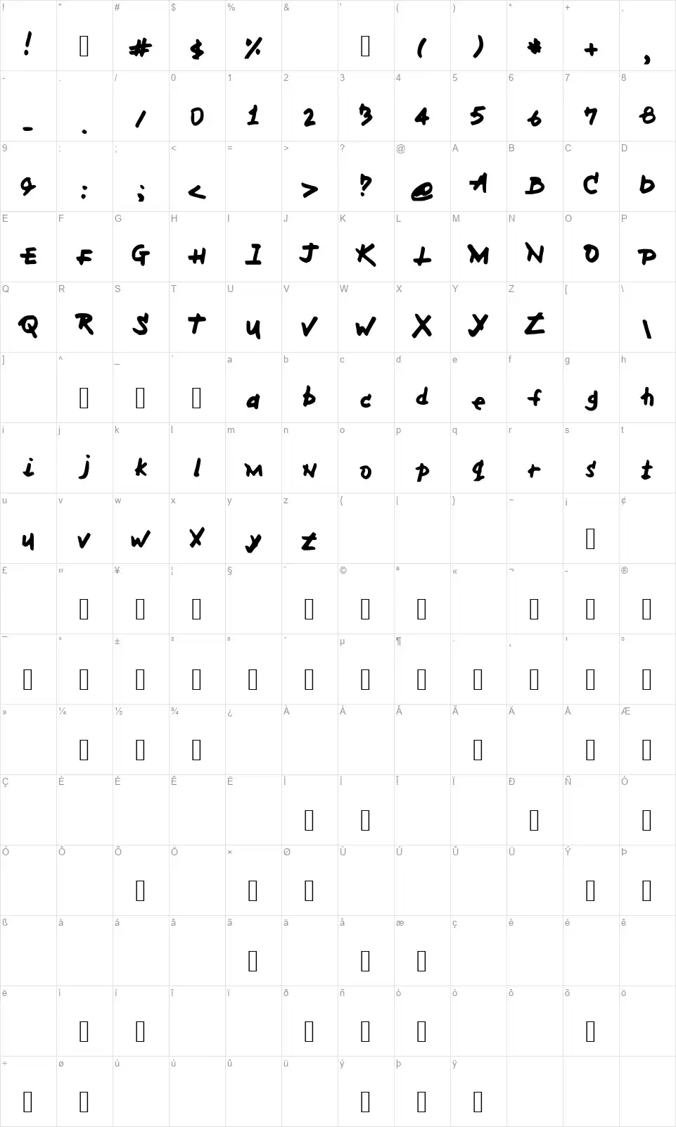 MH Fontfont character map