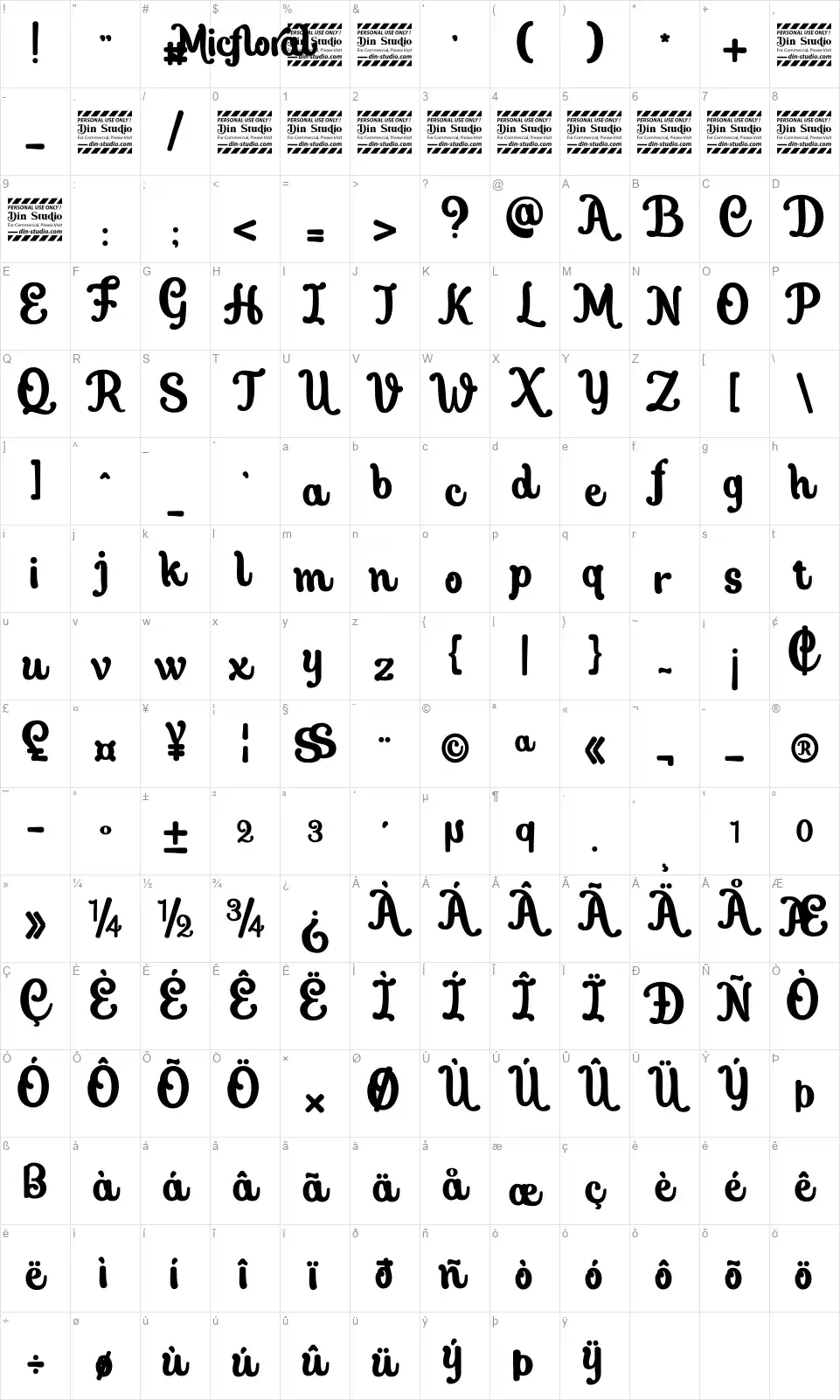 Micfloralfont character map