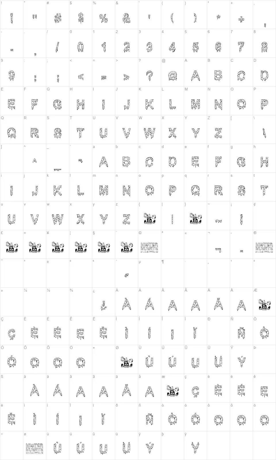 Mister Muertefont character map