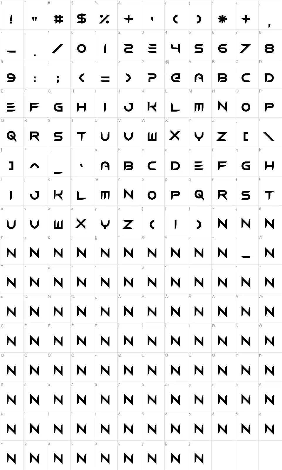 Modern Cavemanfont character map