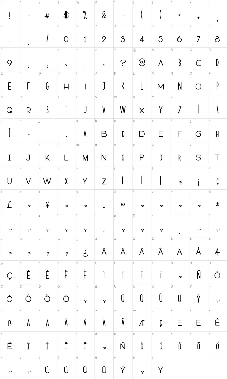 Modern Societyfont character map
