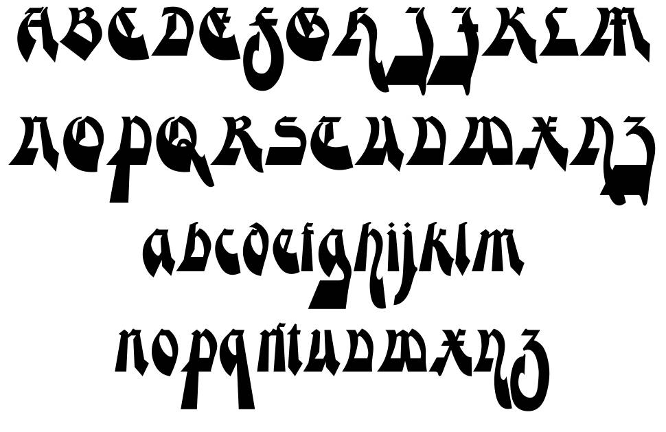 Moderne Gekippte Schwabacher フォント 標本