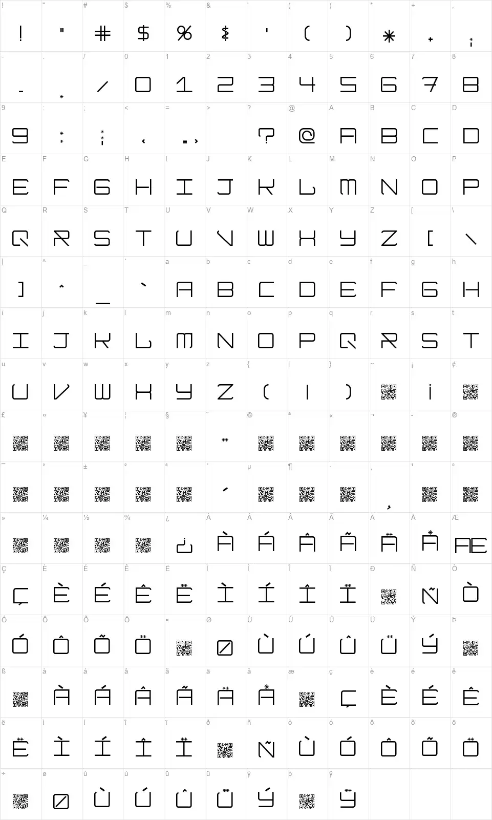 Modernismfont character map
