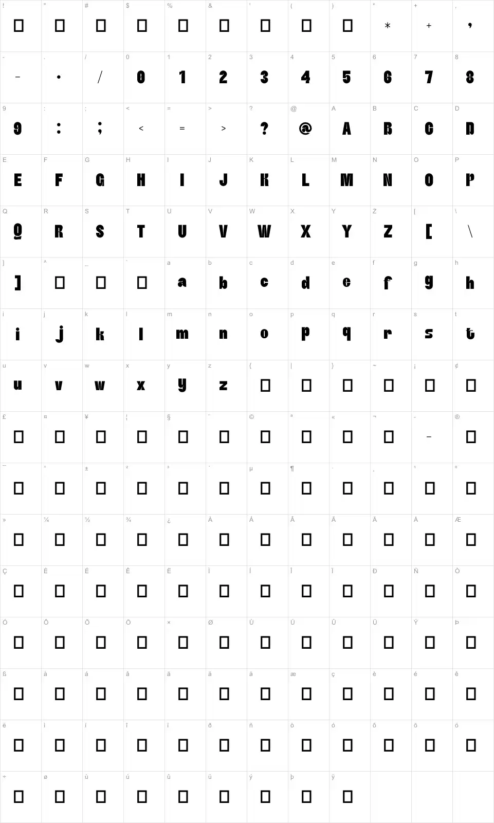 Monar Map Monarfont character map