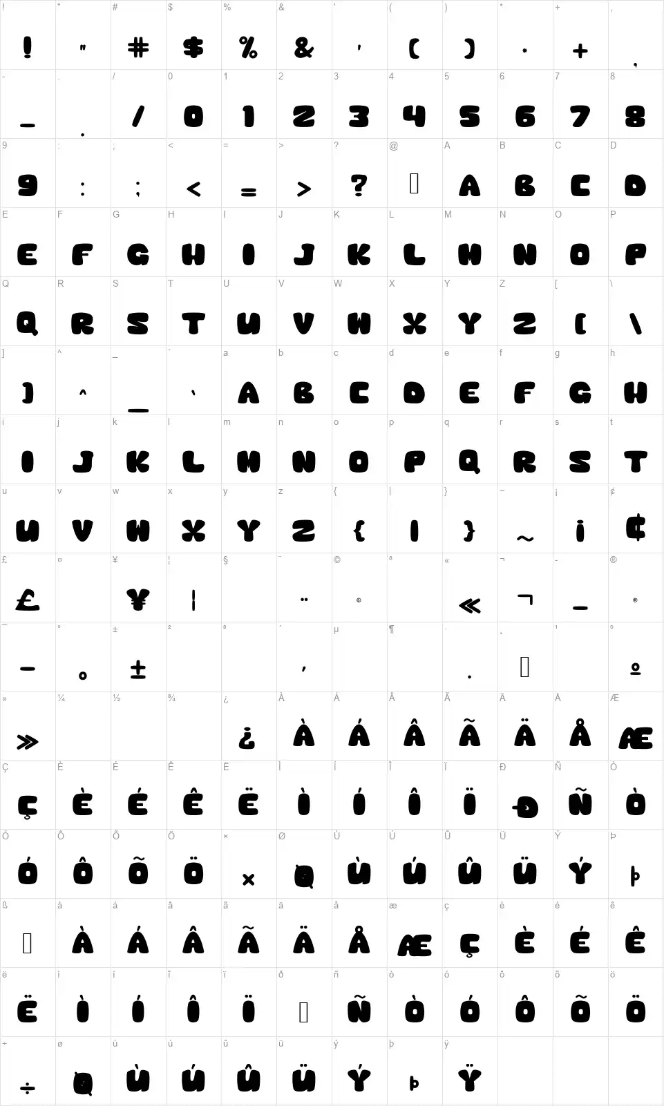 Monday Bulkersfont character map