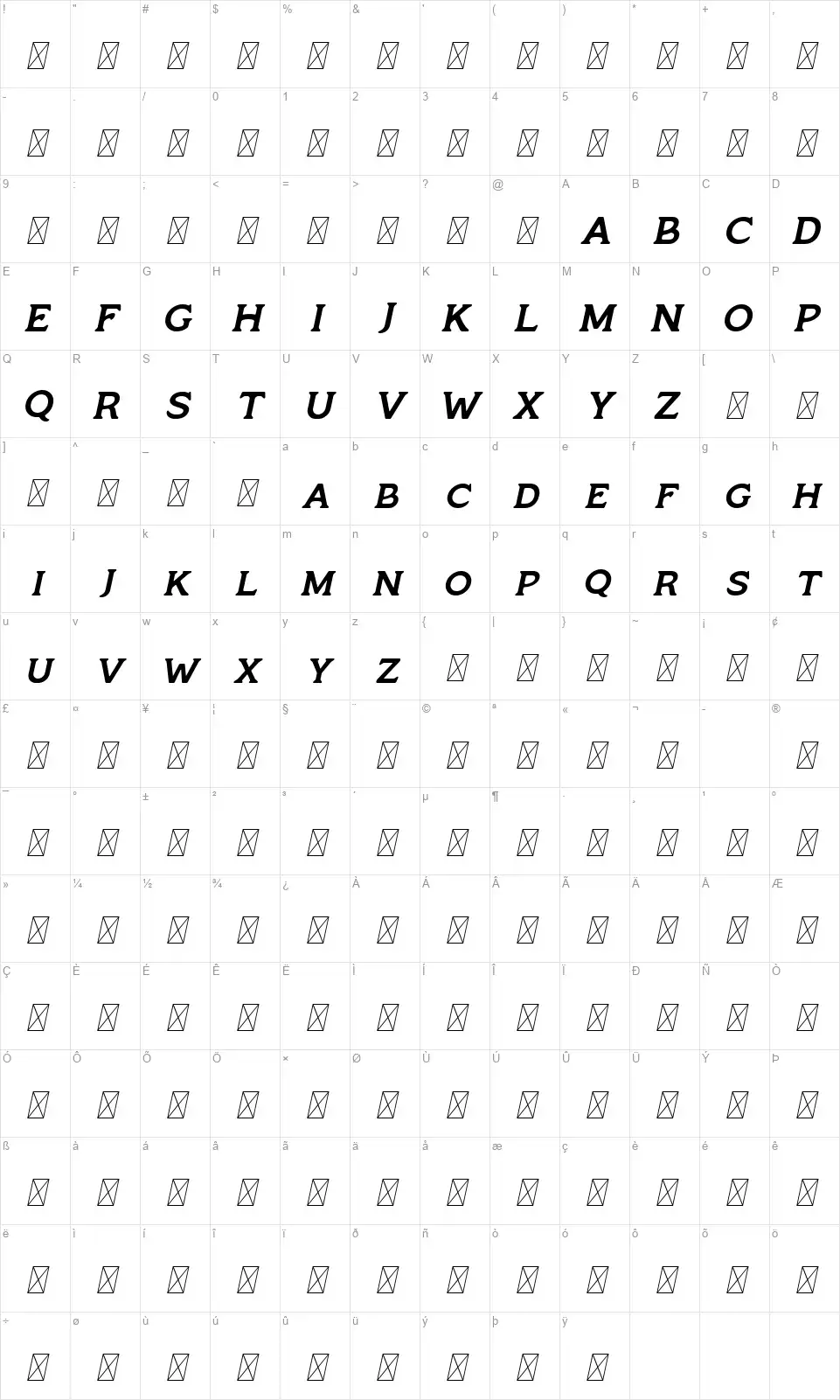 Monsierfont character map
