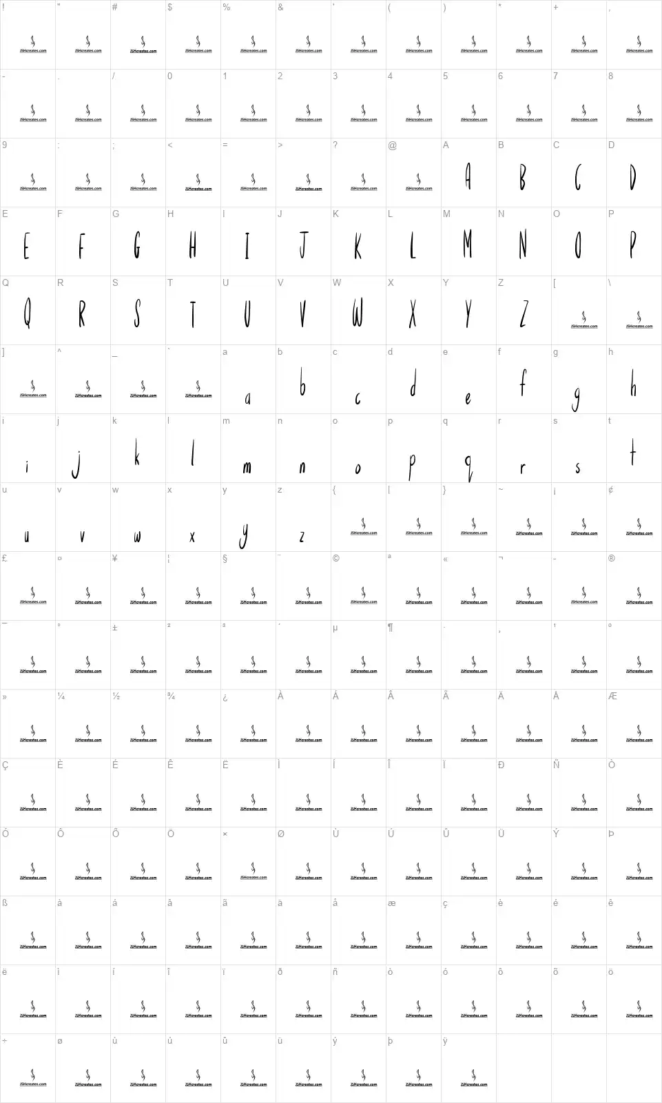 Moon Shiningfont character map