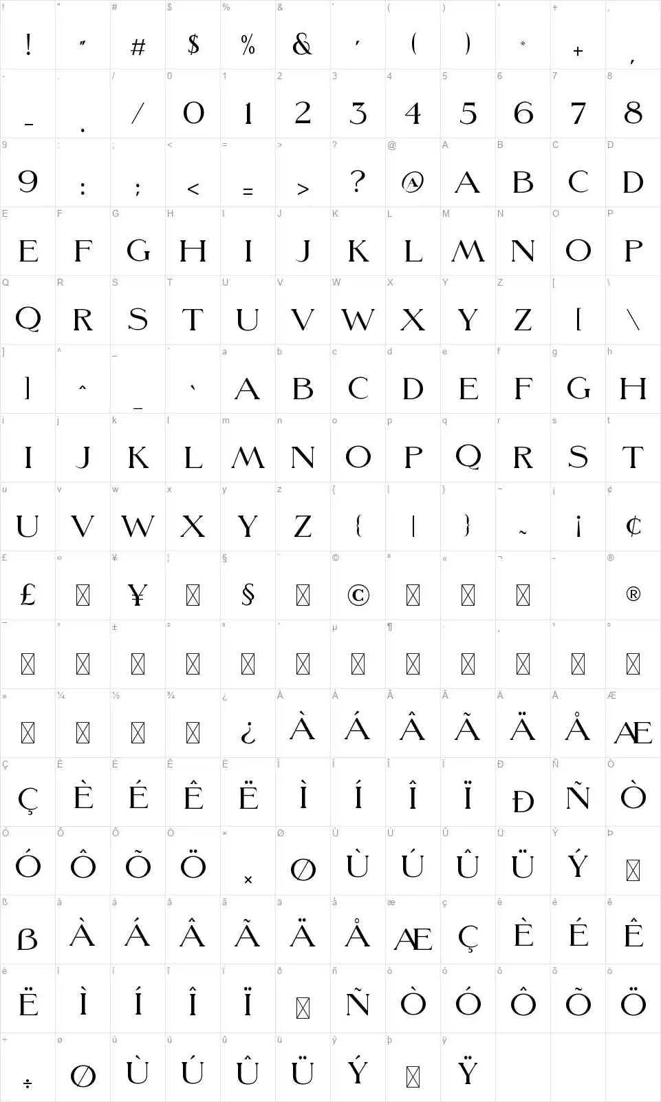 Morefrenfont character map