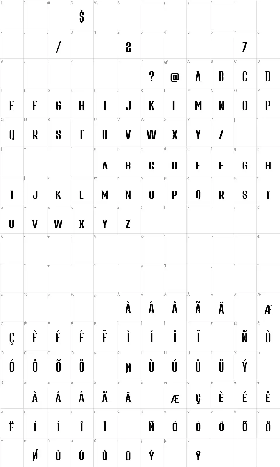 Moringtonfont character map