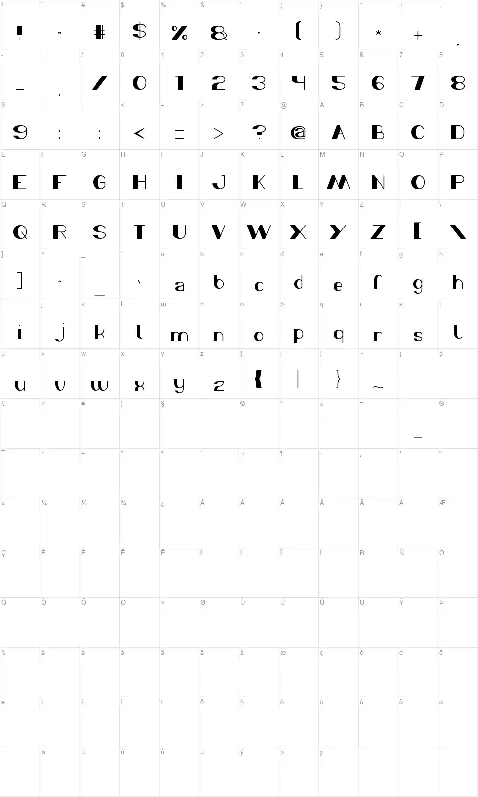 Morning Sunshinefont character map