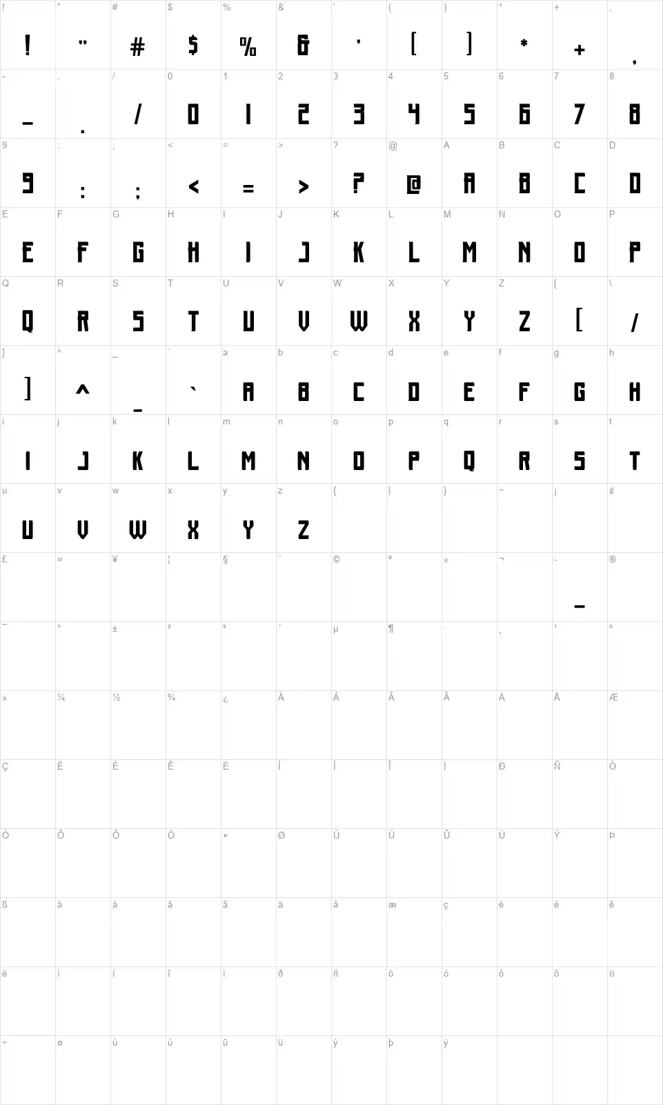 Moronickfont character map