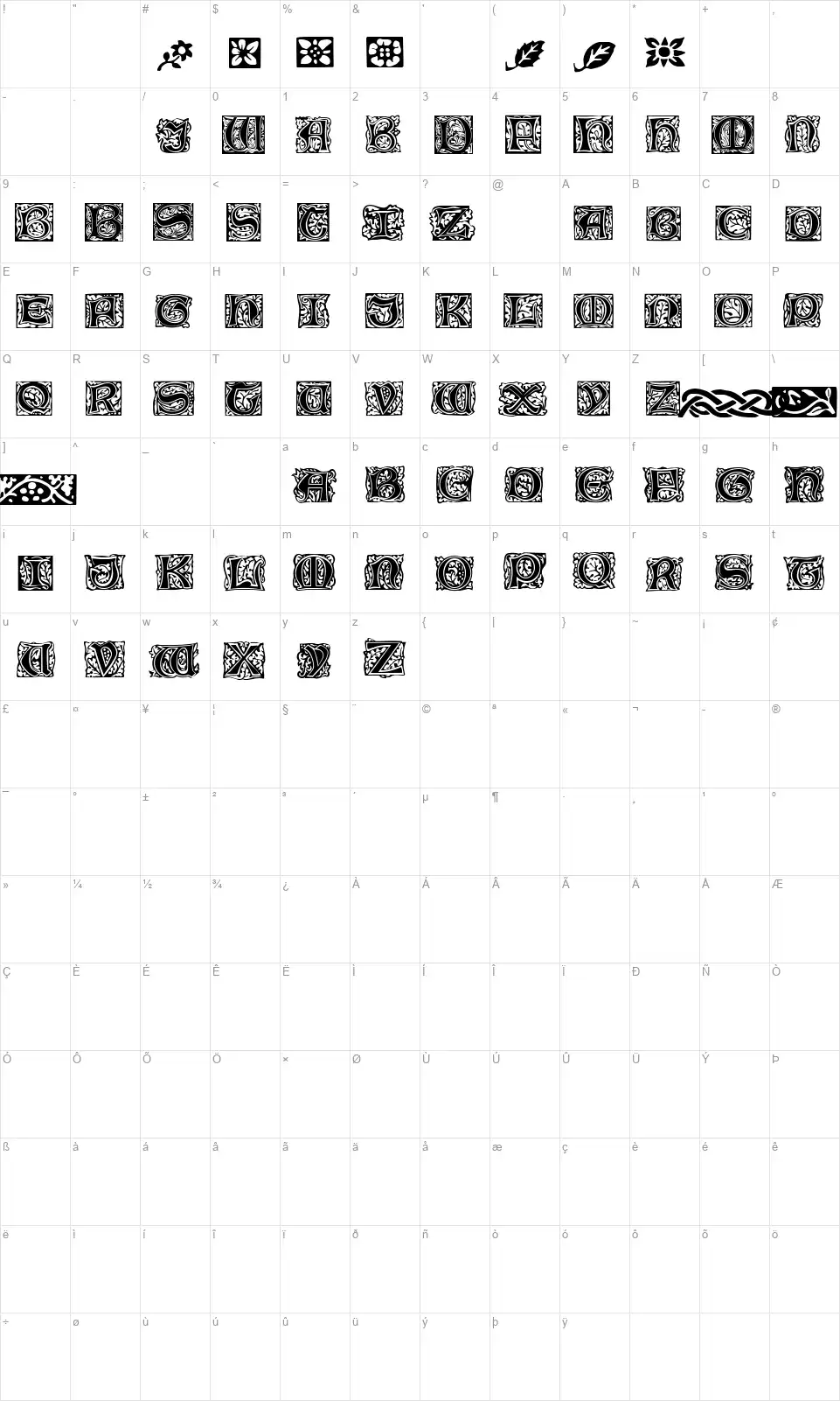 Morris Jenson Initialenfont character map