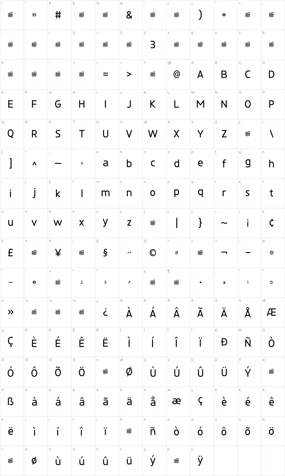 Morvetra TM Map Morvetra TMfont character map