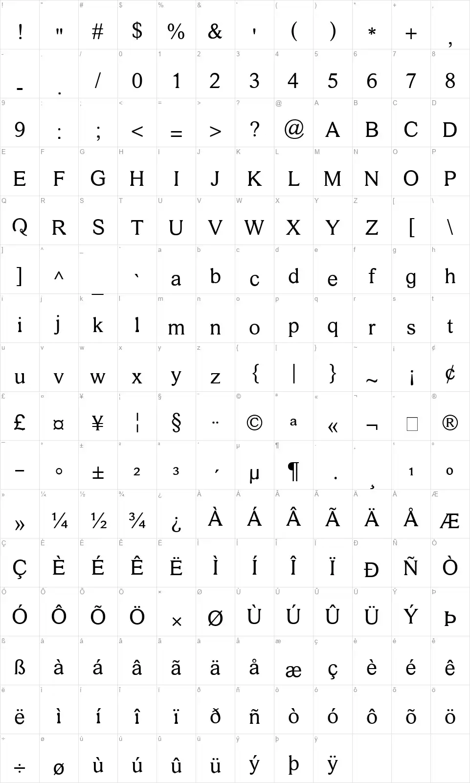 MPH 2B Damasefont character map