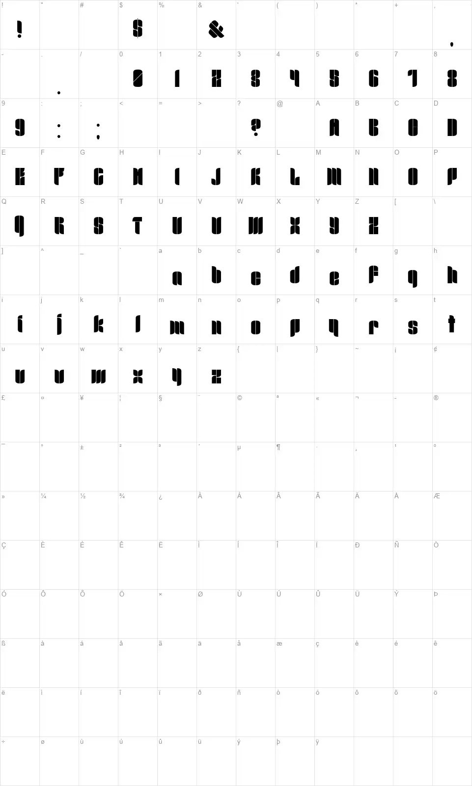 Mr.B Dull Map Mr.B Dullfont character map