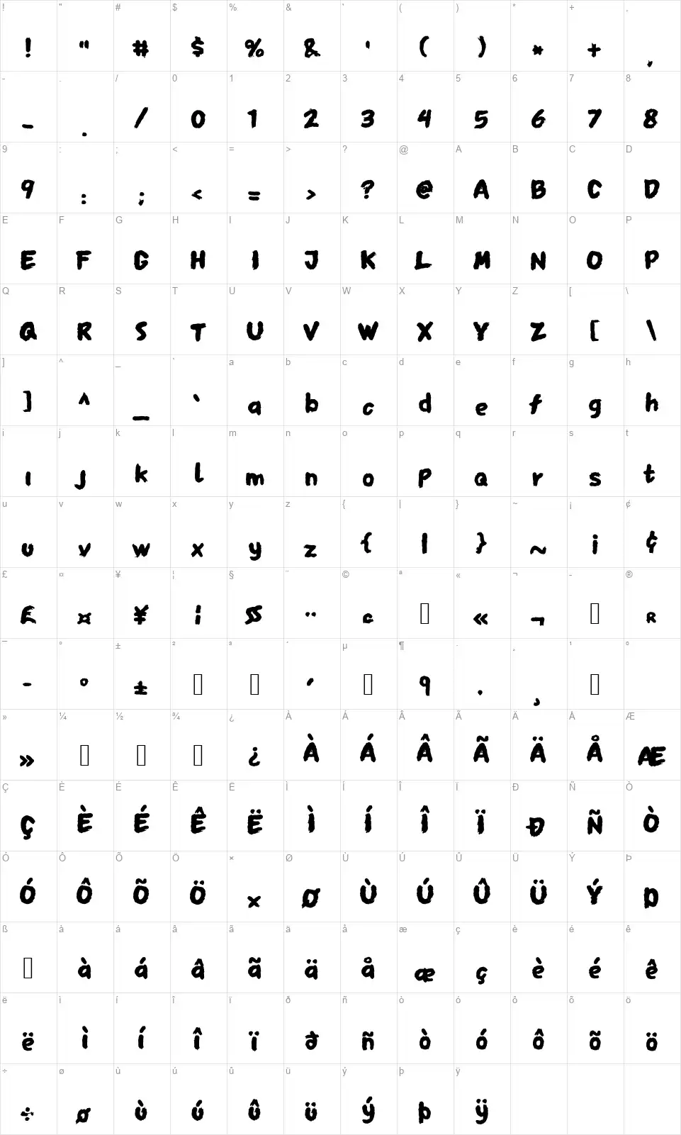 Mr.taxifont character map