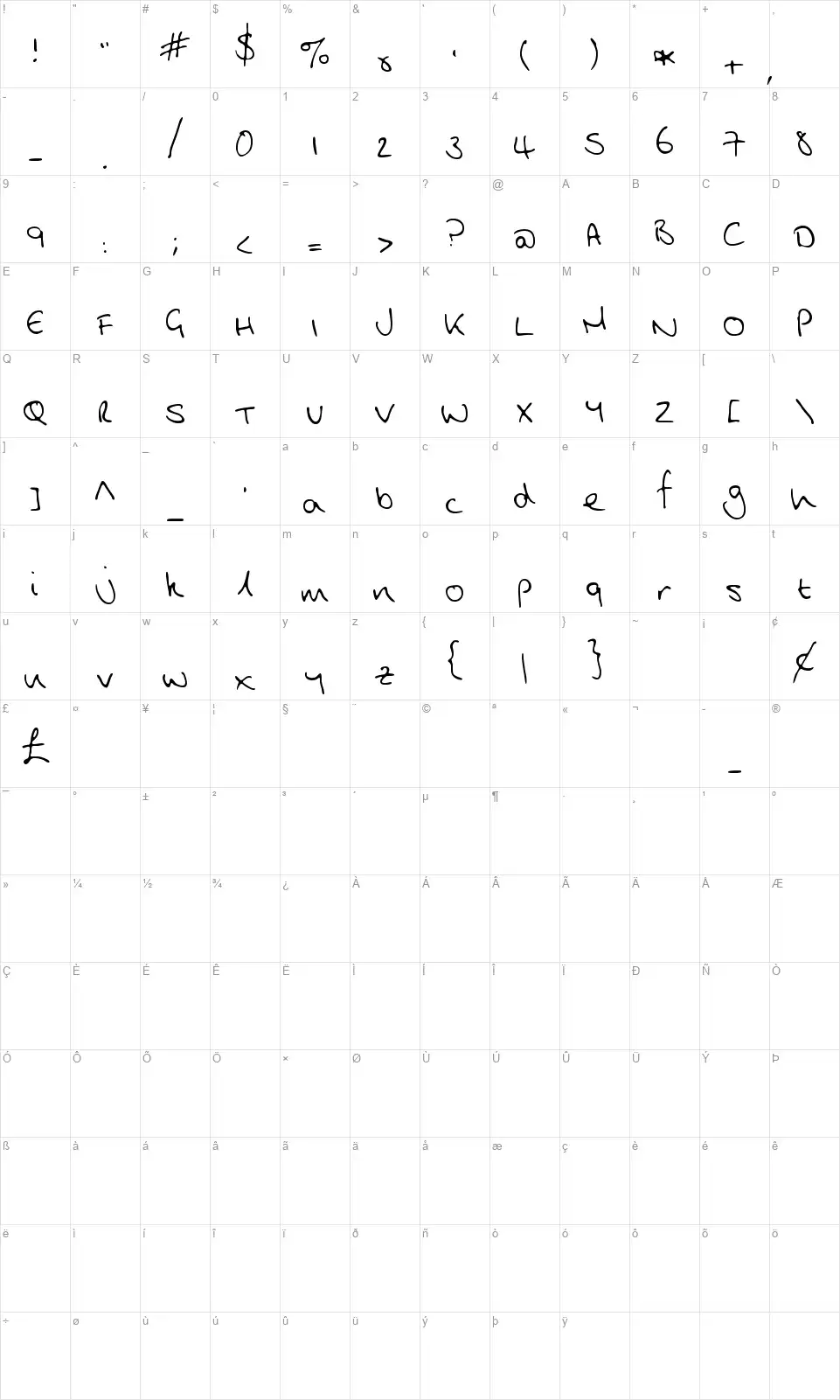 MTF Judefont character map