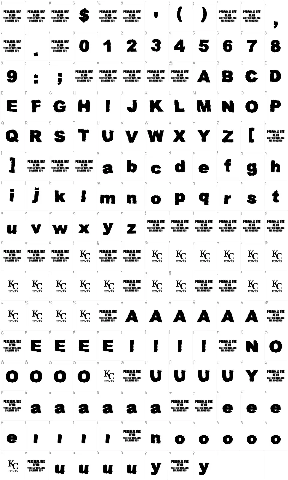 Muddy Tractorfont character map