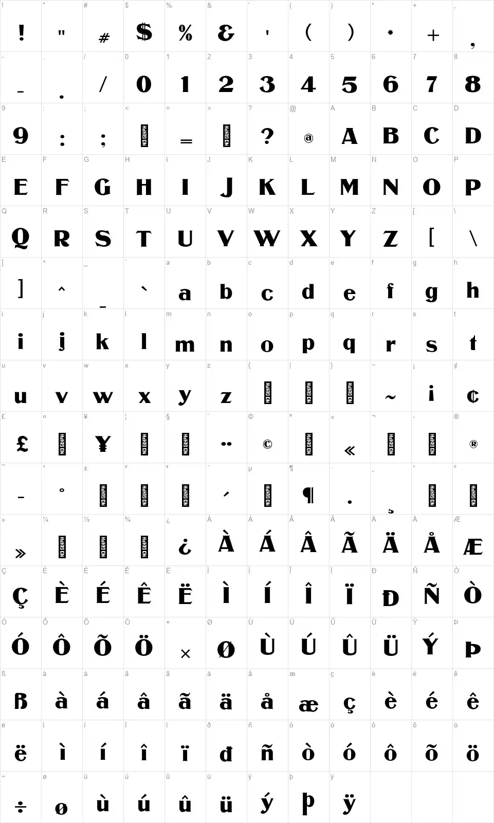 Murden CFfont character map