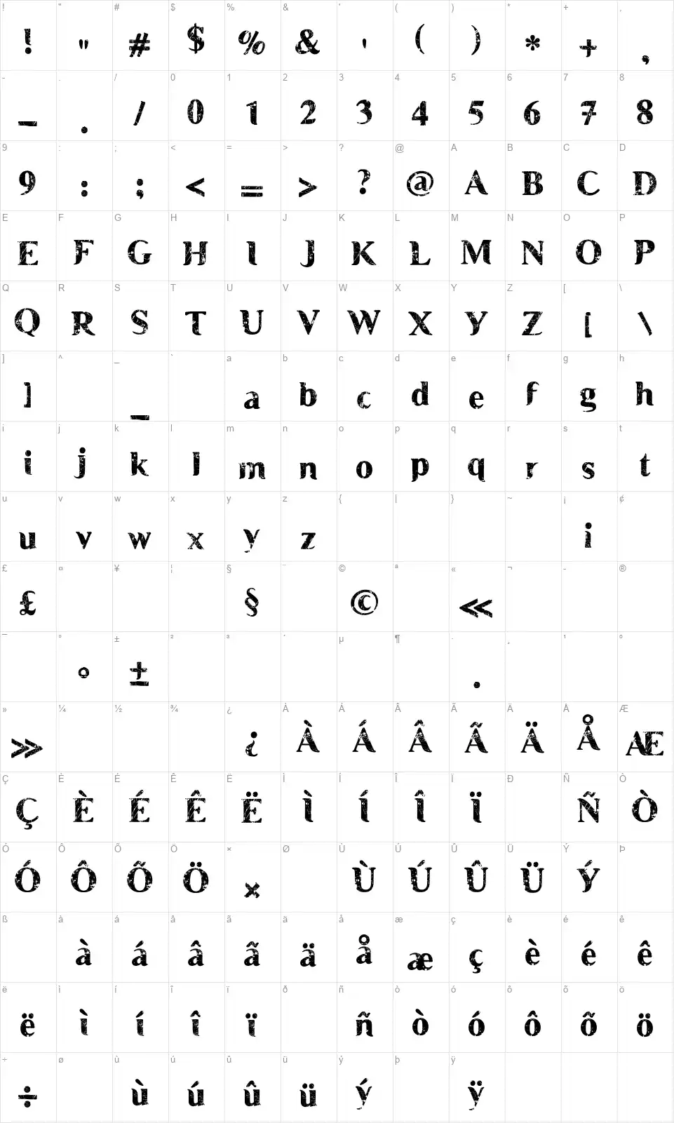 Muscle Crefont character map
