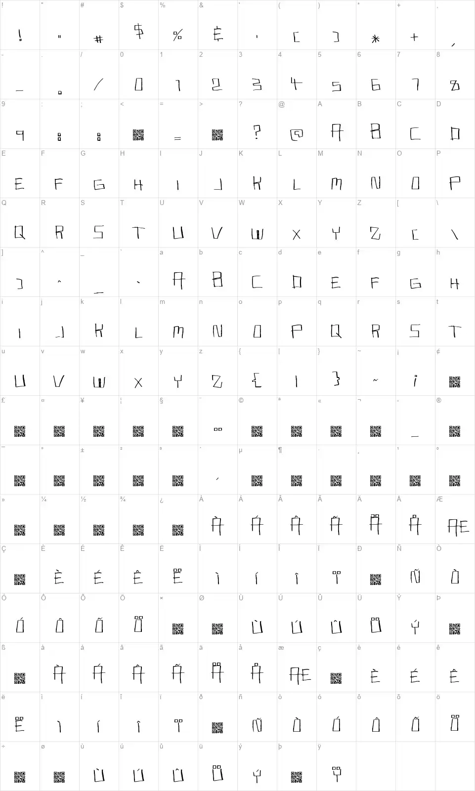 Musky Dawnfont character map
