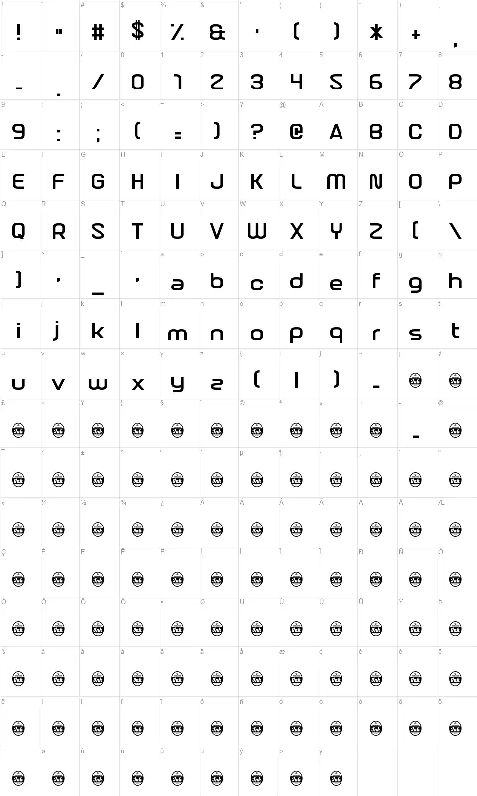 Nebulous Contentfont character map