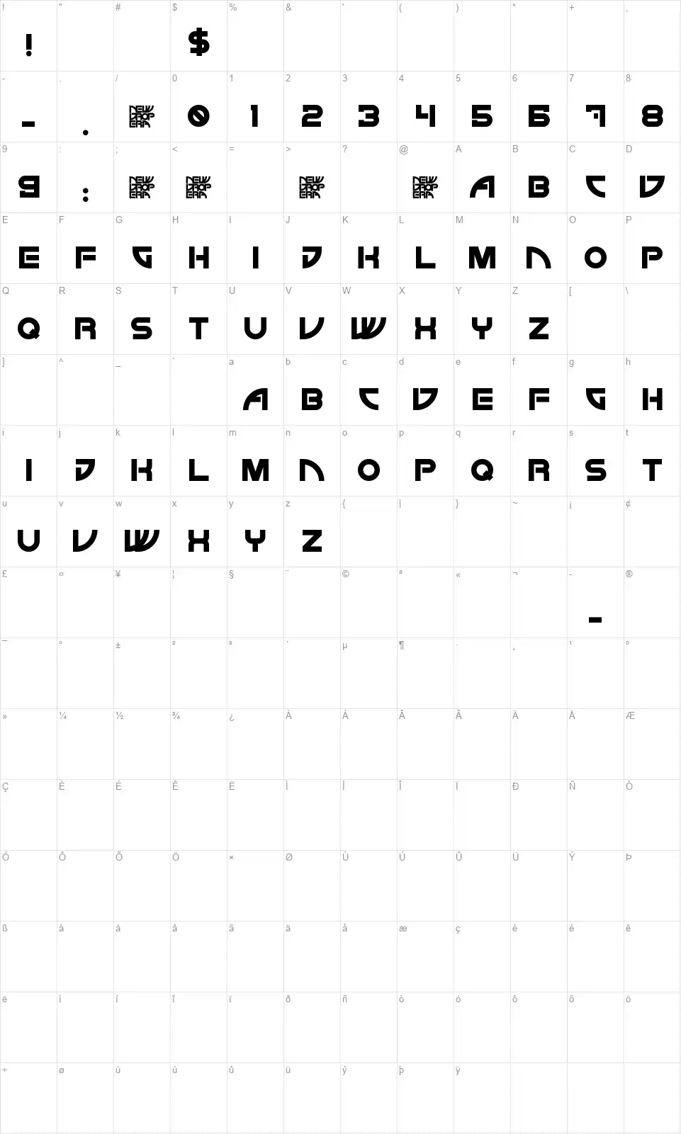 New Drop Erafont character map