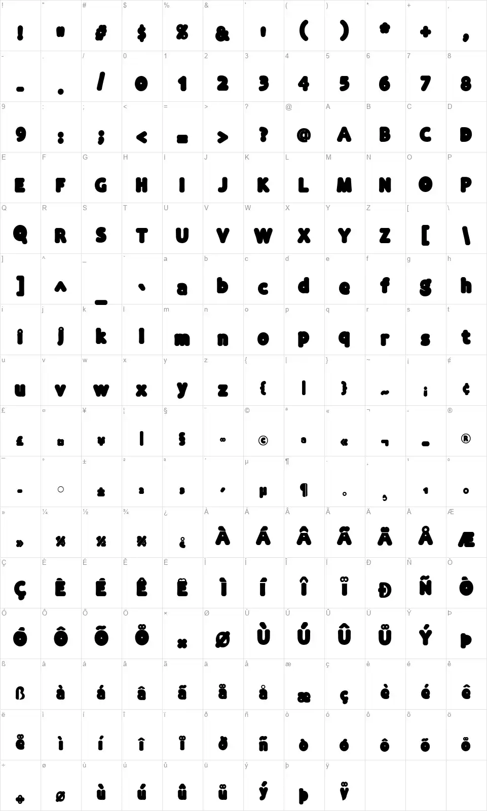 New Kidsfont character map