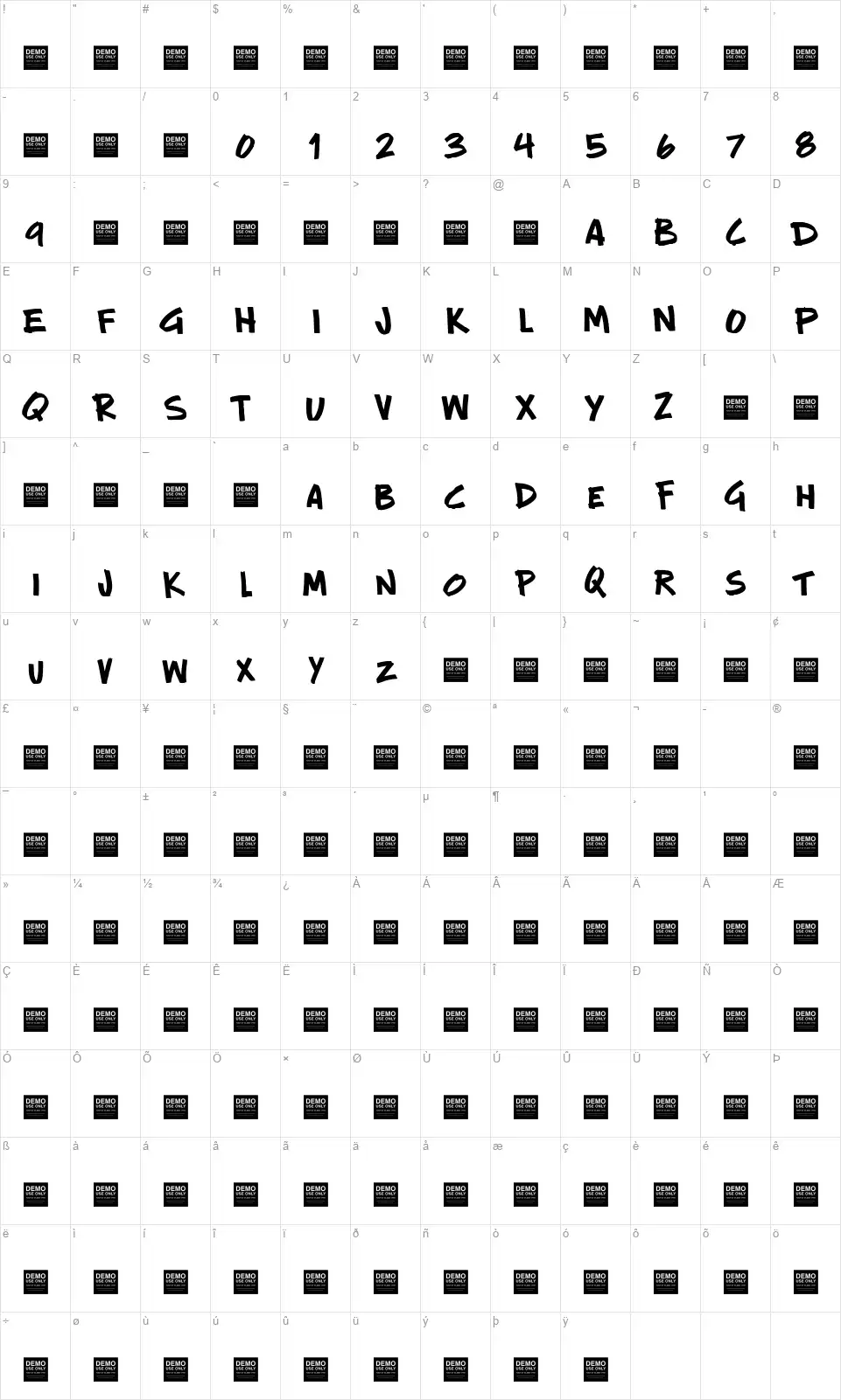 New Rulesfont character map