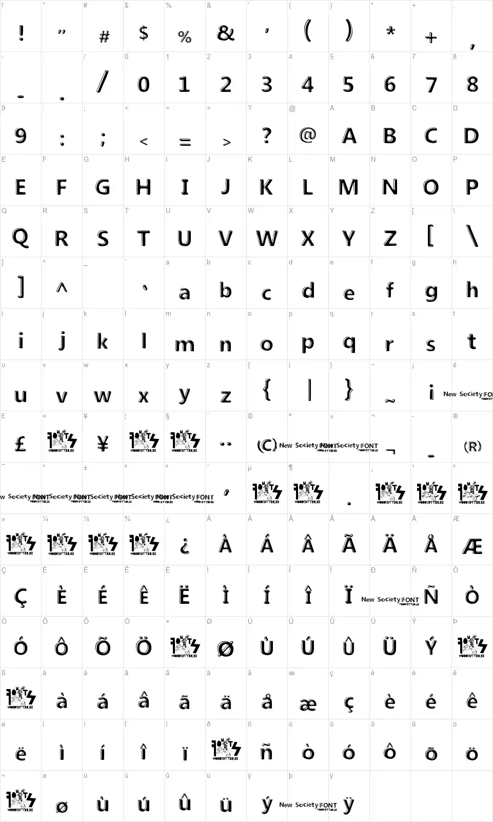 New Societyfont character map