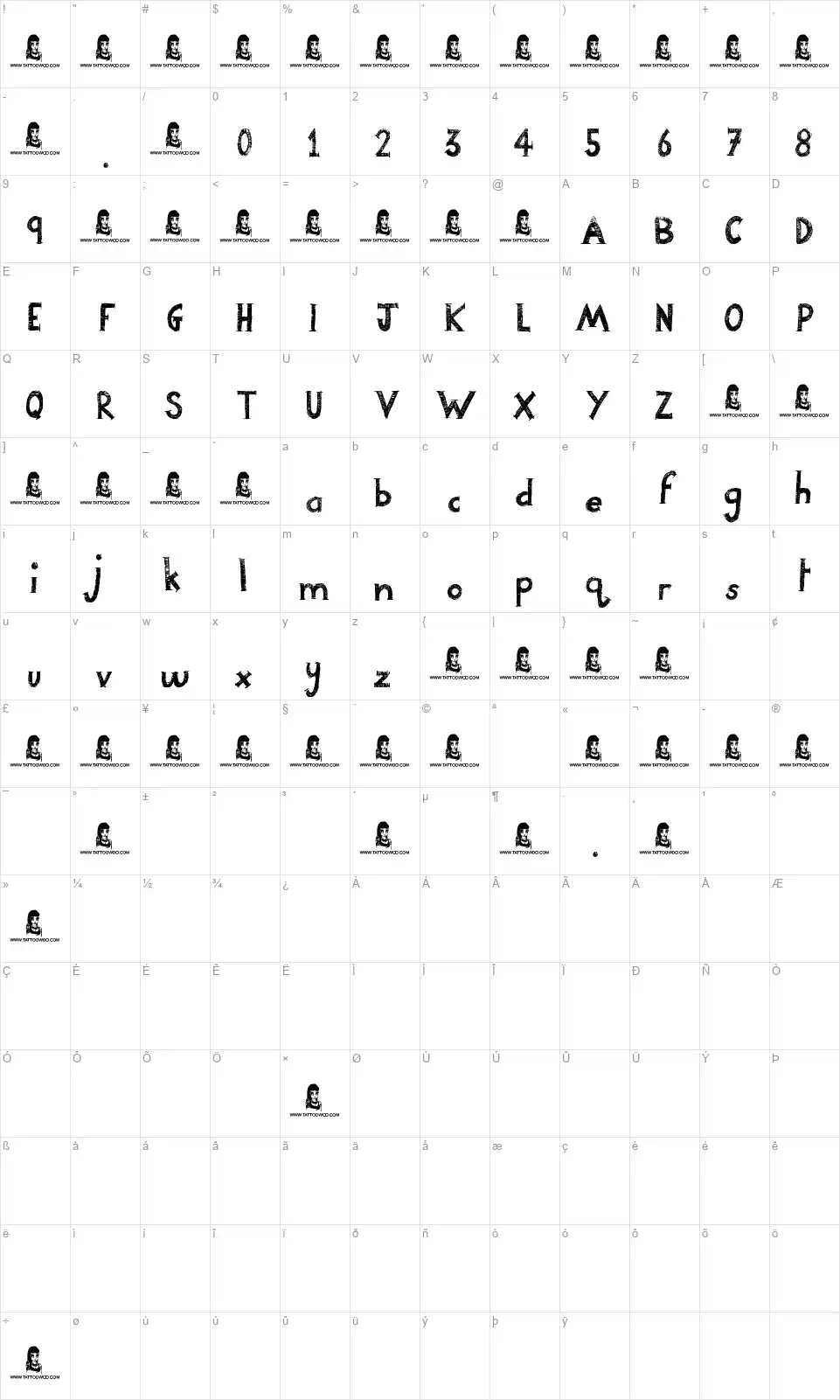 Night Adderfont character map
