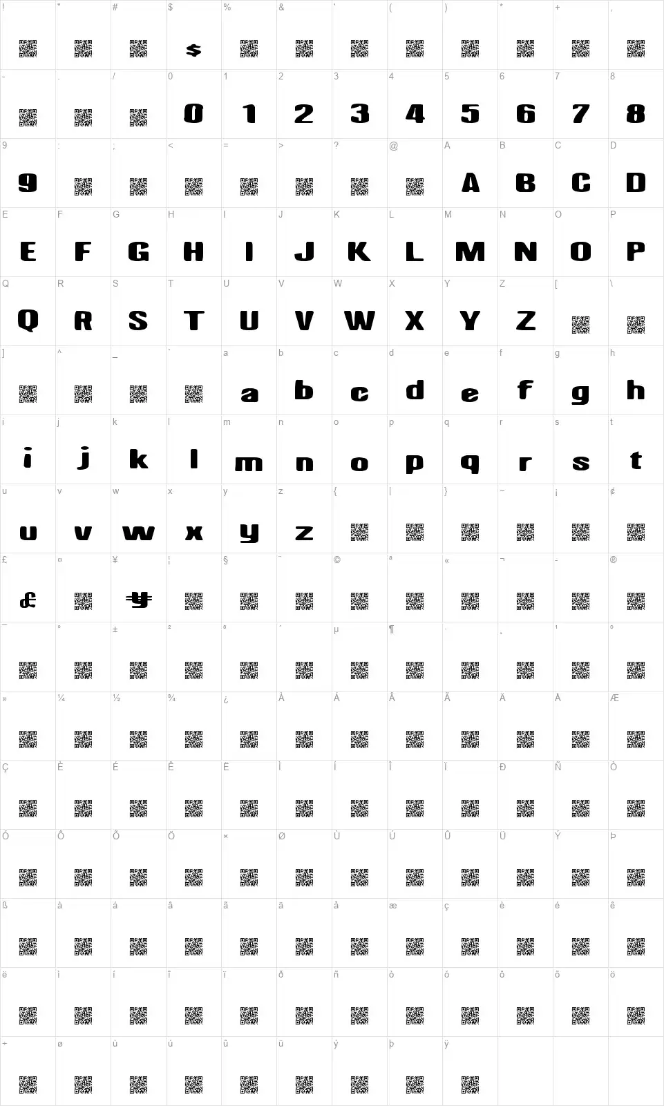 Night Hawkfont character map