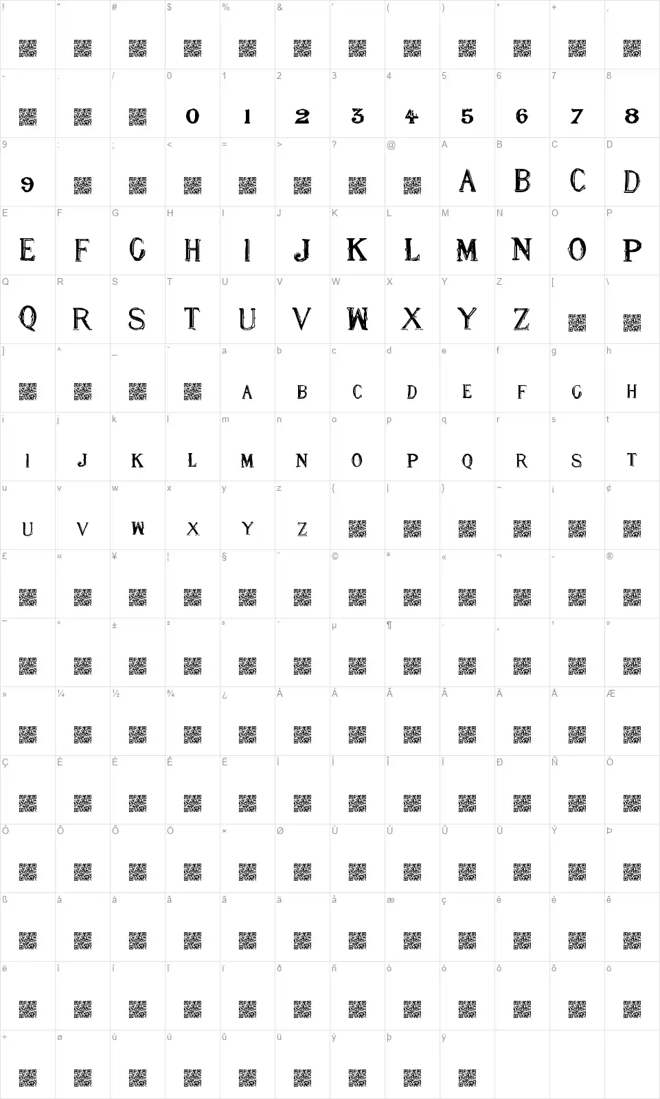 Nine Eightfont character map