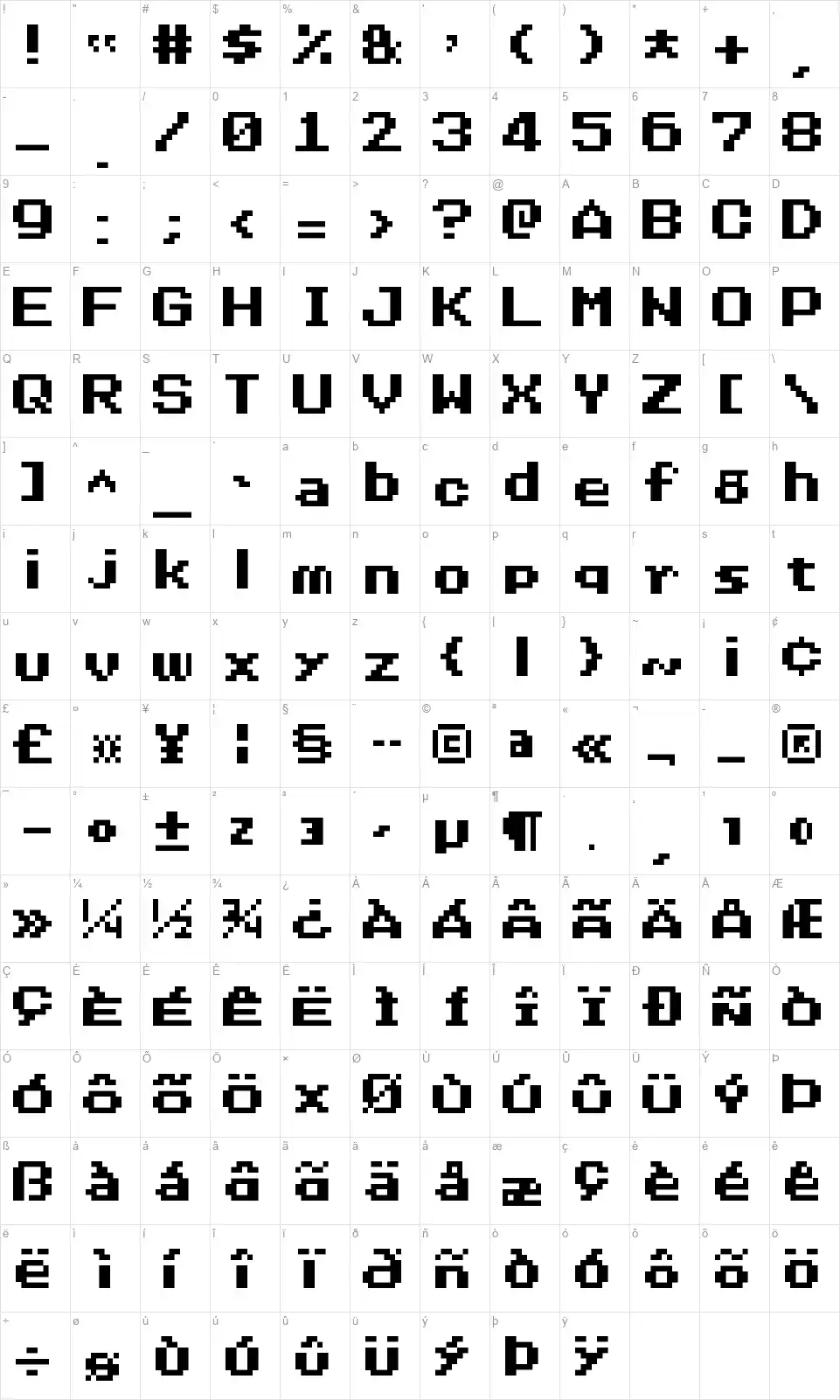 Nineteen Eighty Sevenfont character map