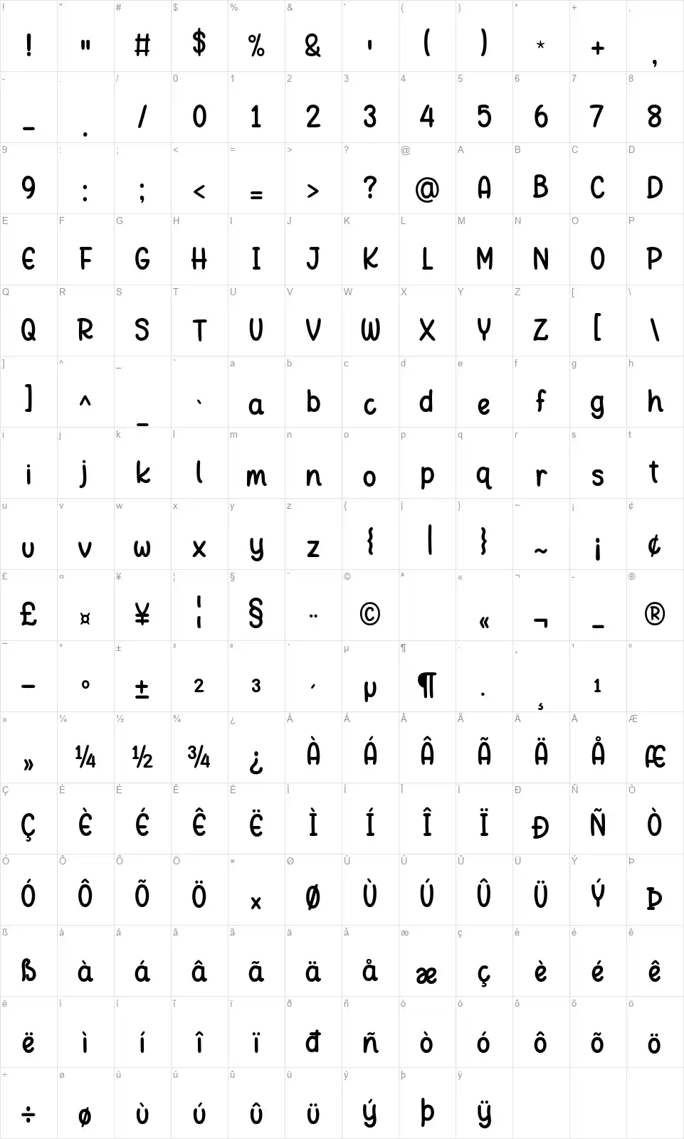 Ningst Only Peacefont character map