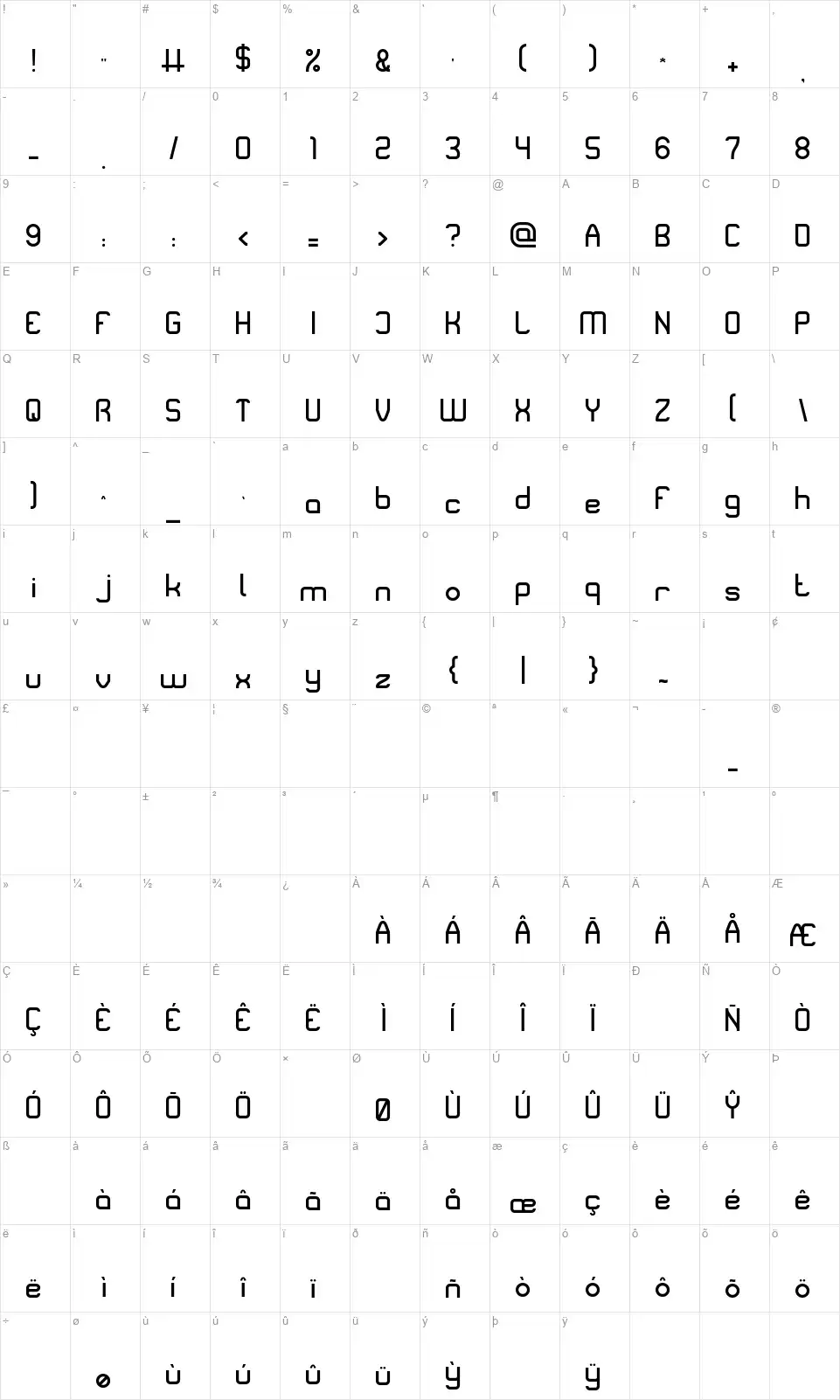 Nitrogenfont character map