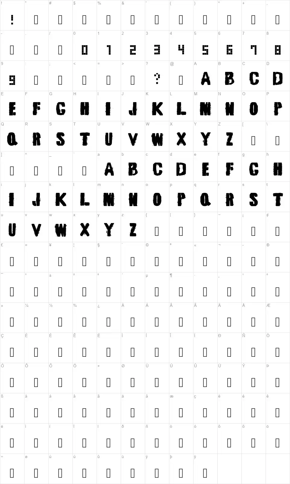 No More Herofont character map