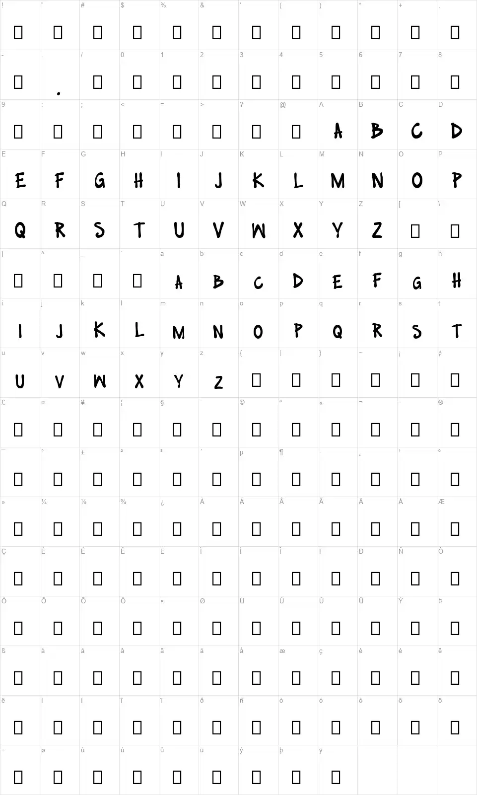 No Nazisfont character map