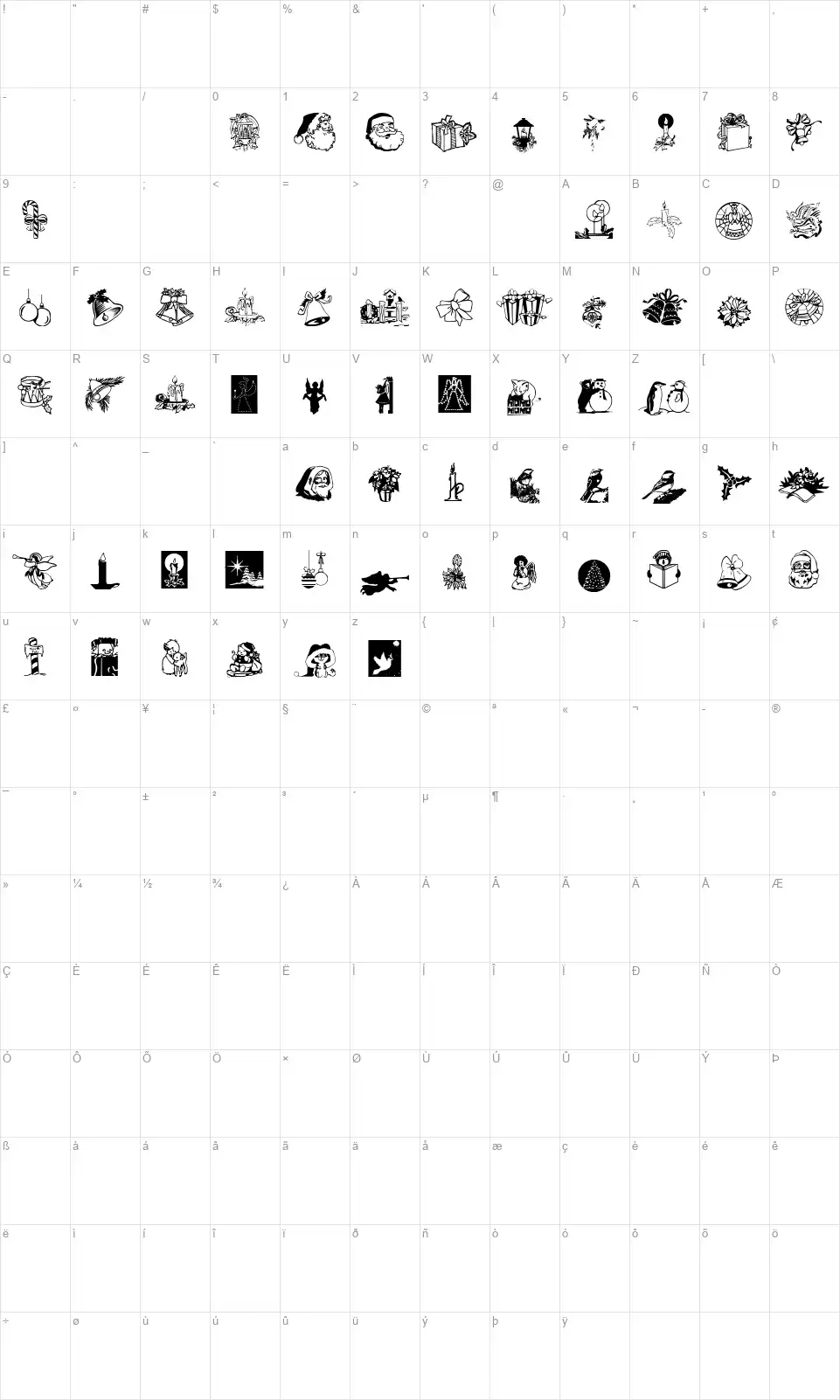 Noel Dingbatsfont character map